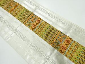 アンティーク　縞に抽象模様織出し袋帯（材料）